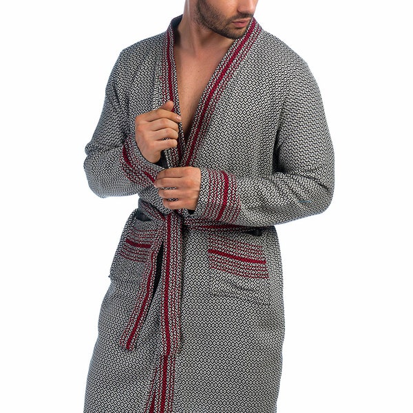 Turkish Cotton Robe for Men, Black, Long Bathrobe, Kimono Present for him