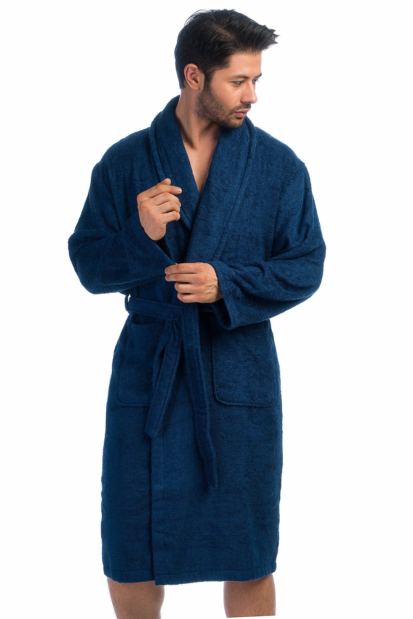 Bamboo and Cotton Mens Bathrobe Terrycloth Navy Blue Etsy