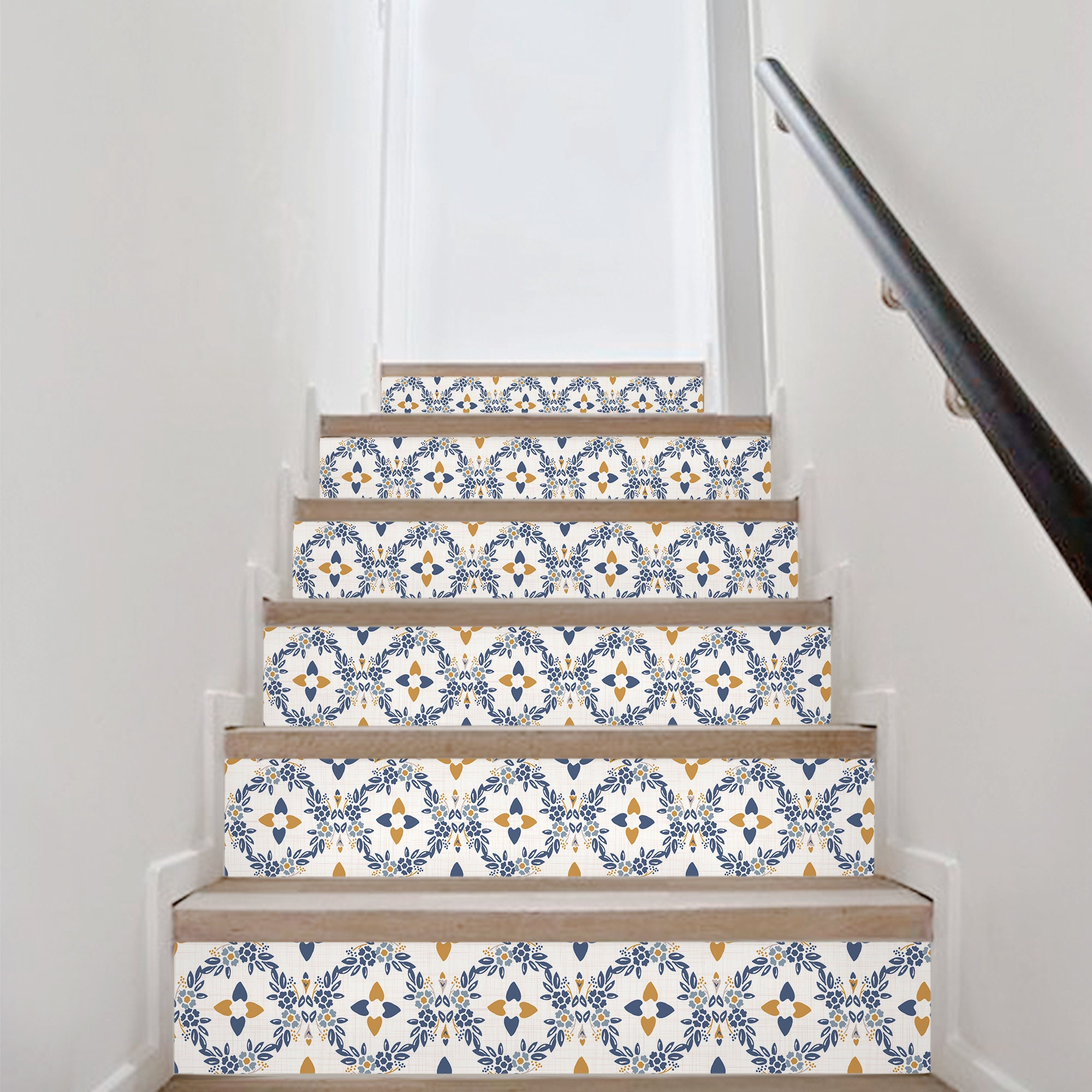 Walraime Stair Riser Decals Peel and Stick Removable Self Adhesive Seamless Ornate Medallion