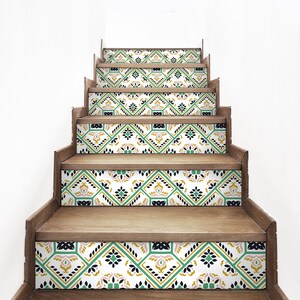 Walraime | Stair Riser Decals Peel And Stick Removable Self Adhesive Talavera Pattern Mediterranean Style Wall Stickers