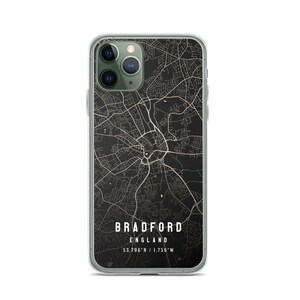 Bradford Inglaterra Mapa de la ciudad de Case para iPhone 14, iPhone 14 + / Pro / Pro Max, iPhone 13, iPhone 13 Pro / Pro Max / Mini, iPhone 12/11 / X
