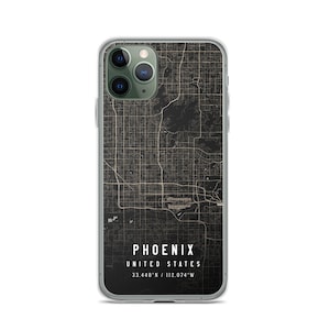 Phoenix Arizona City Map Case pour iPhone 14, iPhone 14 + / Pro / Pro Max, iPhone 13, iPhone 13 Pro / Pro Max / Mini, iPhone 12/11 / X