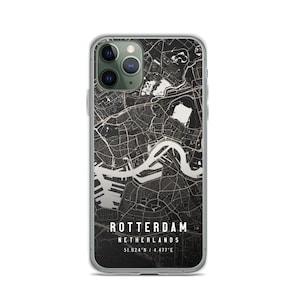 Rotterdam Pays-Bas City Map Case pour iPhone 14, iPhone 14+ / Pro / Pro Max, iPhone 13, iPhone 13 Pro / Pro Max / Mini, iPhone 12/11 / X
