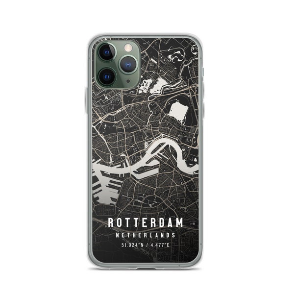 Rotterdam Nederland City Map Case voor iPhone 14, iPhone 14 + / Pro / Pro Max, iPhone 13, iPhone 13 Pro / Pro Max / Mini, iPhone 12 / 11 / X