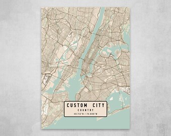 Custom City Metal Print Map | Custom Map Art | Custom Map Print | City Map Print | City Map Art | Maps Of Cities | City Prints | Gift