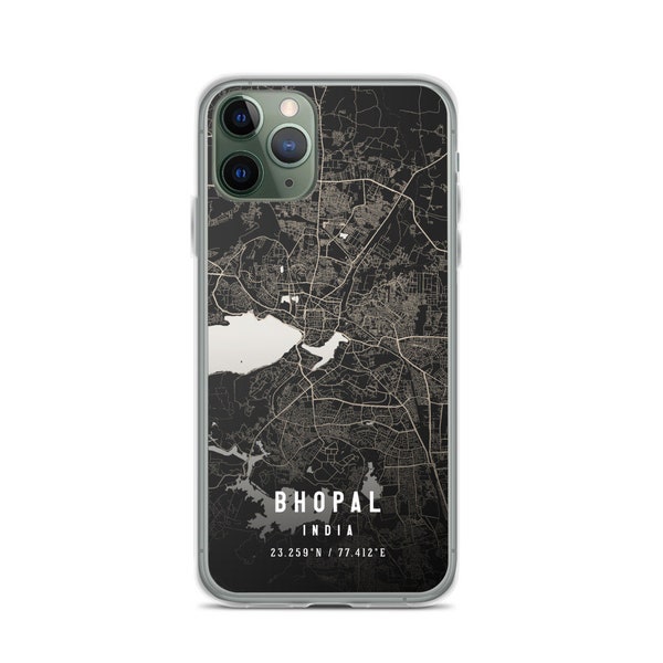 Bhopal India City Map Case For iPhone 14, iPhone 14 Plus/Pro/Pro Max, iPhone 13, iPhone 13 Pro/Pro Max/Mini, iPhone 12/11/X