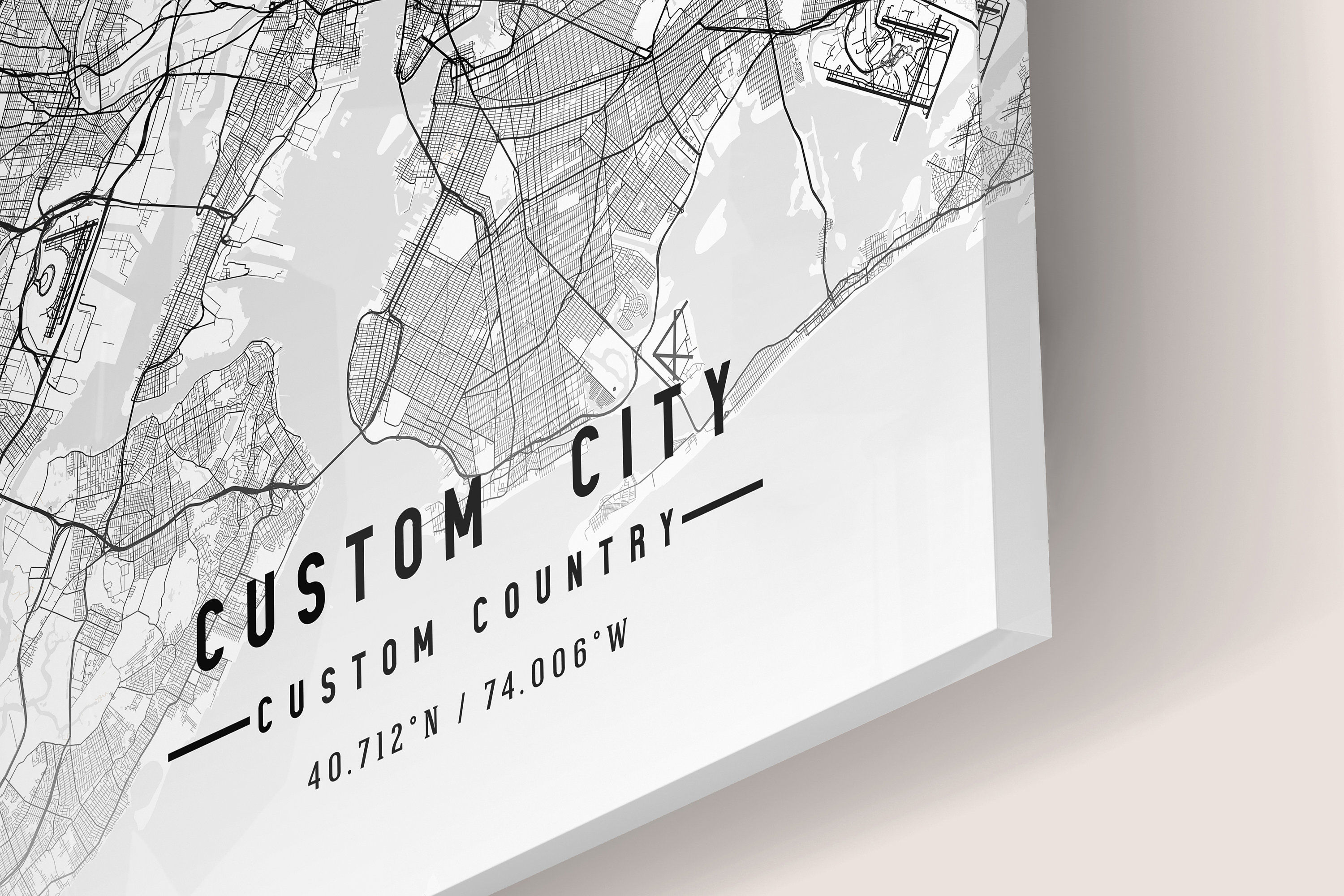 Custom City Acrylic Print Map | Custom Map Art | Custom Map Print ...