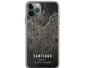 Santiago Chile City Map Case For iPhone 14, iPhone 14 Plus/Pro/Pro Max, iPhone 13, iPhone 13 Pro/Pro Max/Mini, iPhone 12/11/X