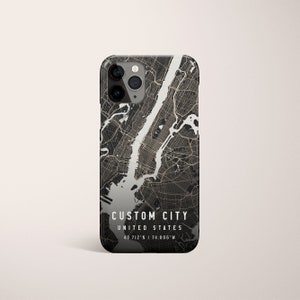 Personalisierte Stadt Karte Handyhülle iPhone 16, iPhone 16 Pro Max/Pro, iPhone 15/Pro/Pro Max, iPhone 14, Samsung Galaxy S24/S23, Google Pixel 9 Pro/8