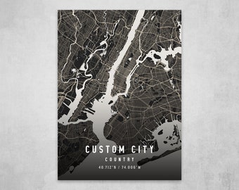 Custom City Metal Print Map | Custom Map Art | Custom Map Print | City Map Print | City Map Art | Maps Of Cities | City Prints | Gift