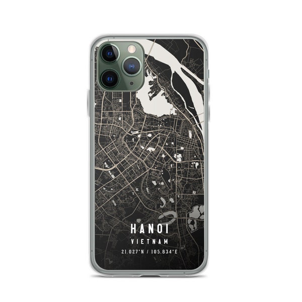 Hanoi Vietnam City Map Case pour iPhone 14, iPhone 14 + / Pro / Pro Max, iPhone 13, iPhone 13 Pro / Pro Max / Mini, iPhone 12/11 / X