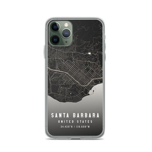 サンタバーバラ カリフォルニア シティマップ ケース iPhone 14、iPhone 14+/Pro/Pro Max、iPhone 13、iPhone 13 Pro/Pro Max/Mini、iPhone 12/11/X用
