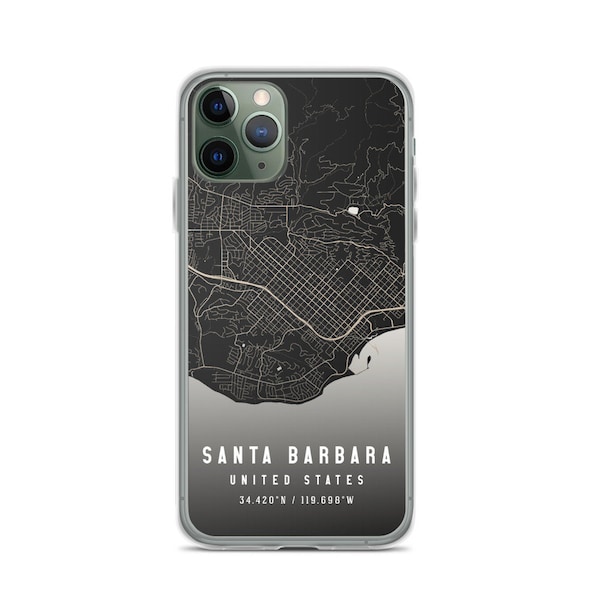 Santa Barbara California City Map Case For iPhone 14, iPhone 14 Plus/Pro/Pro Max, iPhone 13, iPhone 13 Pro/Pro Max/Mini, iPhone 12/11/X