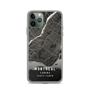Montréal Québec Carte Case pour iPhone 14, iPhone 14+/Pro/Pro Max, iPhone 13, iPhone 13 Pro/Pro Max/Mini, iPhone 12/11/X