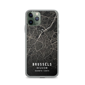 Brussel België City Map Case voor iPhone 14, iPhone 14 + / Pro / Pro Max, iPhone 13, iPhone 13 Pro / Pro Max / Mini, iPhone 12/11 / X