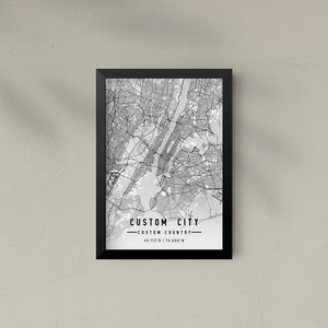 Mapa de impressão emoldurada de cidade personalizada | Arte de mapa personalizada | Impressão personalizada do mapa | Impressão do mapa da cidade | Arte do mapa da cidade | Mapas de cidades | Impressões da cidade | Presente