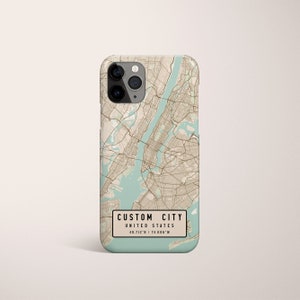 Capa de celular com mapa da cidade personalizado para iPhone 16, iPhone 16 Pro Max/Pro, iPhone 15/Pro/Pro Max, iPhone 14, Samsung Galaxy S24/S23, Google Pixel 9 Pro/8
