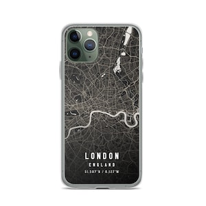 Londen Engeland City Map Case voor iPhone 14, iPhone 14 + / Pro / Pro Max, iPhone 13, iPhone 13 Pro / Pro Max / Mini, iPhone 12 / 11 / X