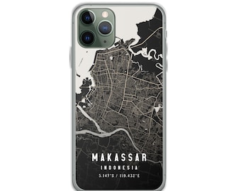 Makassar Indonesia City Map Case For iPhone 14, iPhone 14 Plus/Pro/Pro Max, iPhone 13, iPhone 13 Pro/Pro Max/Mini, iPhone 12/11/X