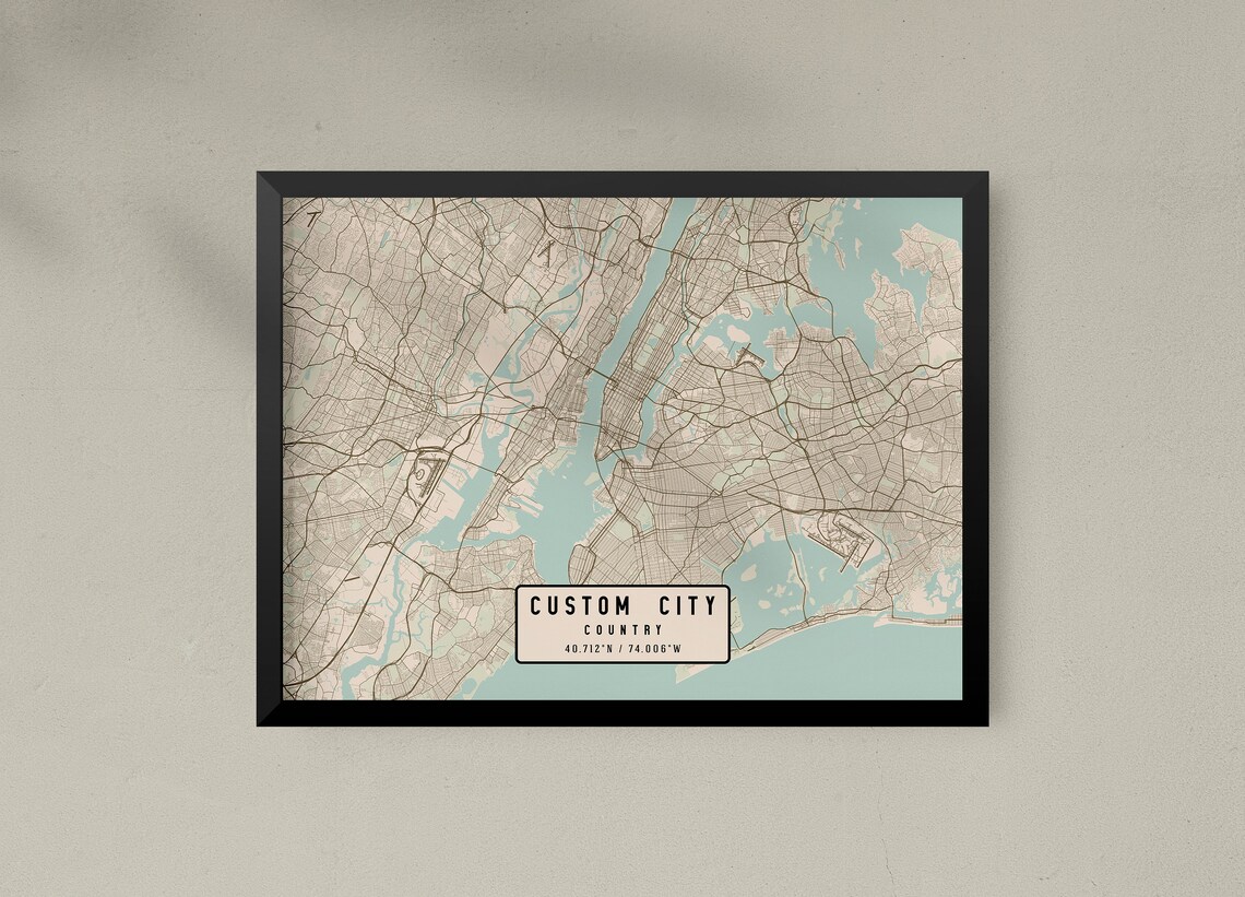 Custom City Framed Print Map Custom Map Art Custom Map Etsy