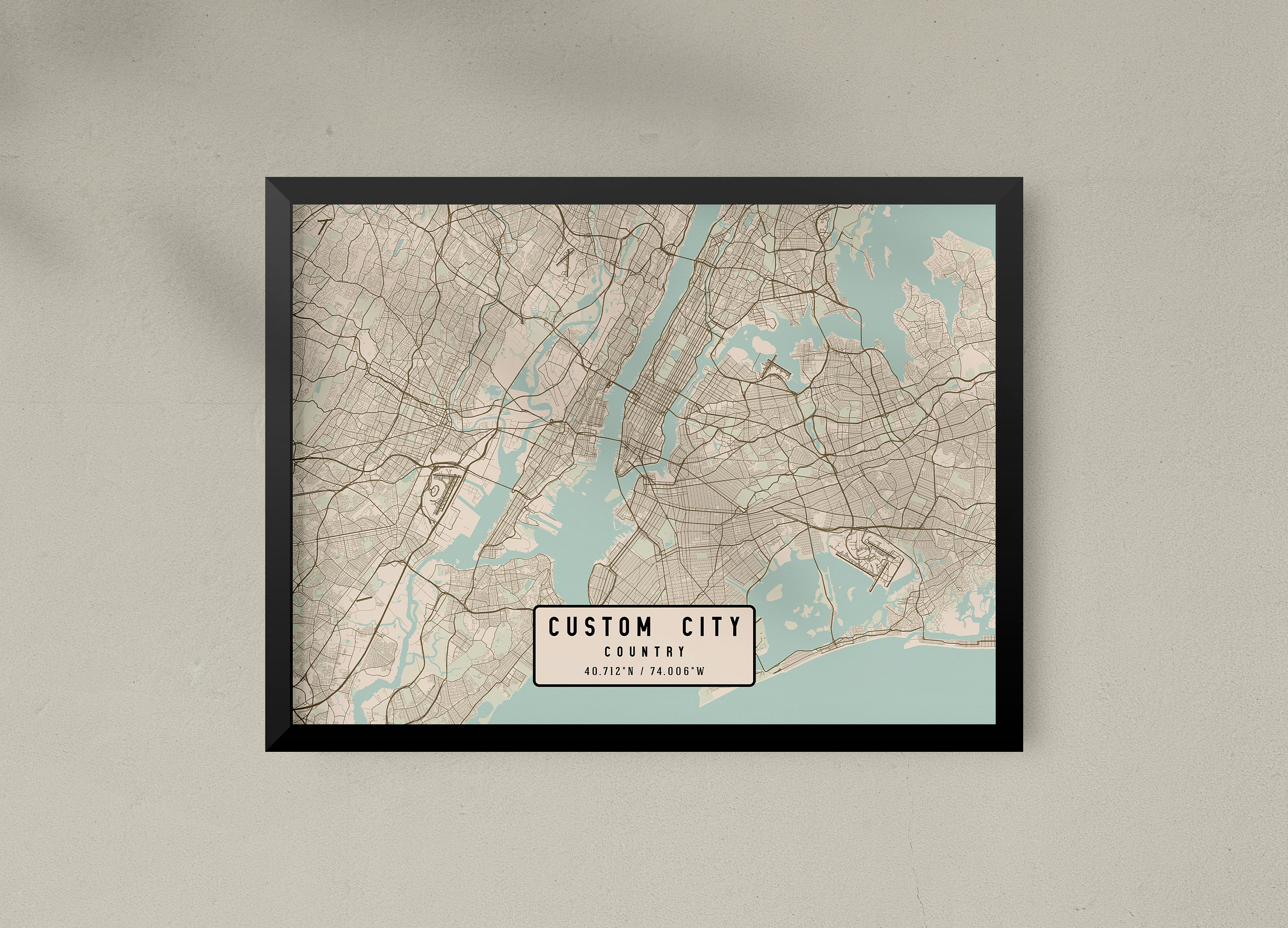 City Map Frame Custom City Framed Print Map Custom Map Art Custom Map - Etsy