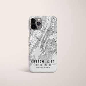 Personalisierte Stadt Karte Handyhülle iPhone 16, iPhone 16 Pro Max/Pro, iPhone 15/Pro/Pro Max, iPhone 14, Samsung Galaxy S24/S23, Google Pixel 9 Pro/8