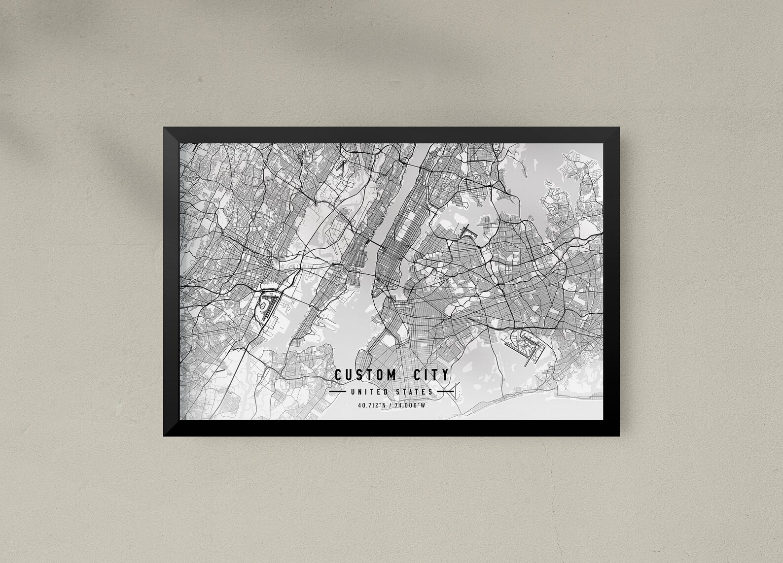 City Map Frame Custom City Framed Print Map Custom Map Art Custom Map | Etsy