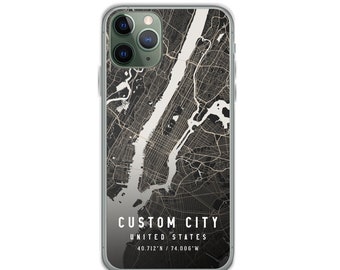 Custom City Map Clear Case For iPhone 14, iPhone 14 Pro/Pro Max, iPhone 13 Pro/Pro Max/Mini, iPhone 12/iPhone 12 Pro Max, iPhone 11/X/XR/XS