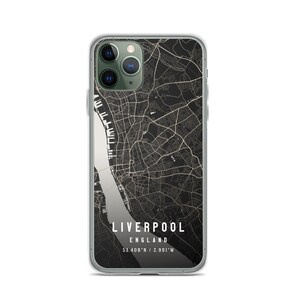 Liverpool Inglaterra Mapa de la ciudad de Case para iPhone 14, iPhone 14 + / Pro / Pro Max, iPhone 13, iPhone 13 Pro / Pro Max / Mini, iPhone 12/11 / X