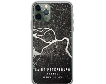 Saint Petersburg Russia City Map Case For iPhone 14, iPhone 14 Plus/Pro/Pro Max, iPhone 13, iPhone 13 Pro/Pro Max/Mini, iPhone 12/11/X