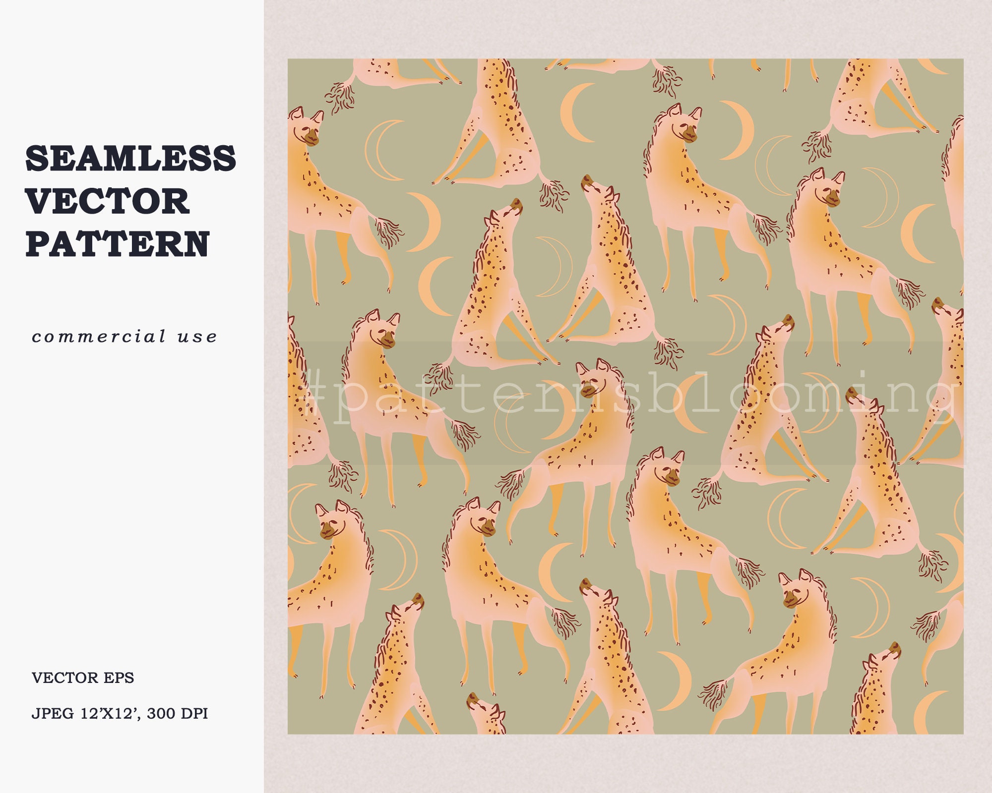 Hyena seamless pattern commercial use. Animal seamless digital | Etsy