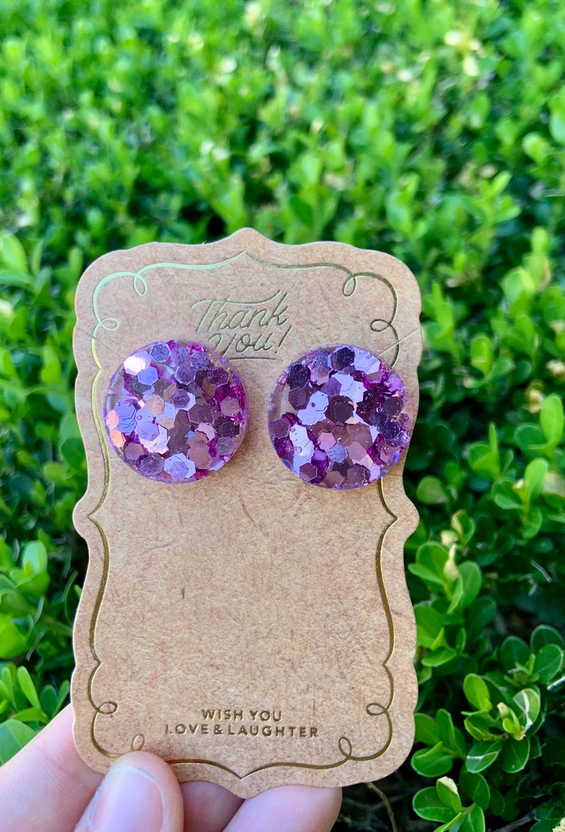 Resin purple glitter earrings