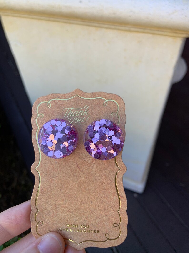 Resin purple glitter earrings
