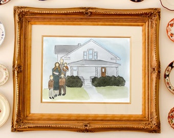 Custom Home and Family Watercolor Painting