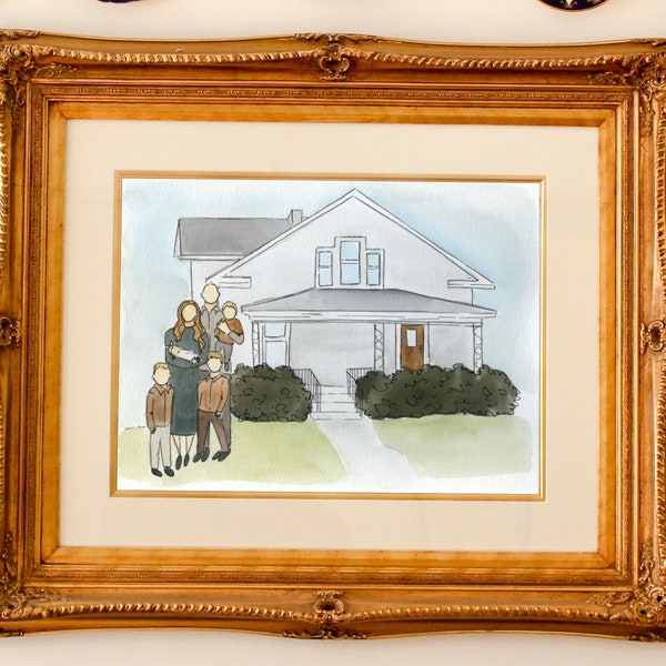 Custom Home and Family Watercolor Painting