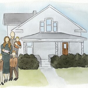 Custom Home and Family Watercolor Painting image 2