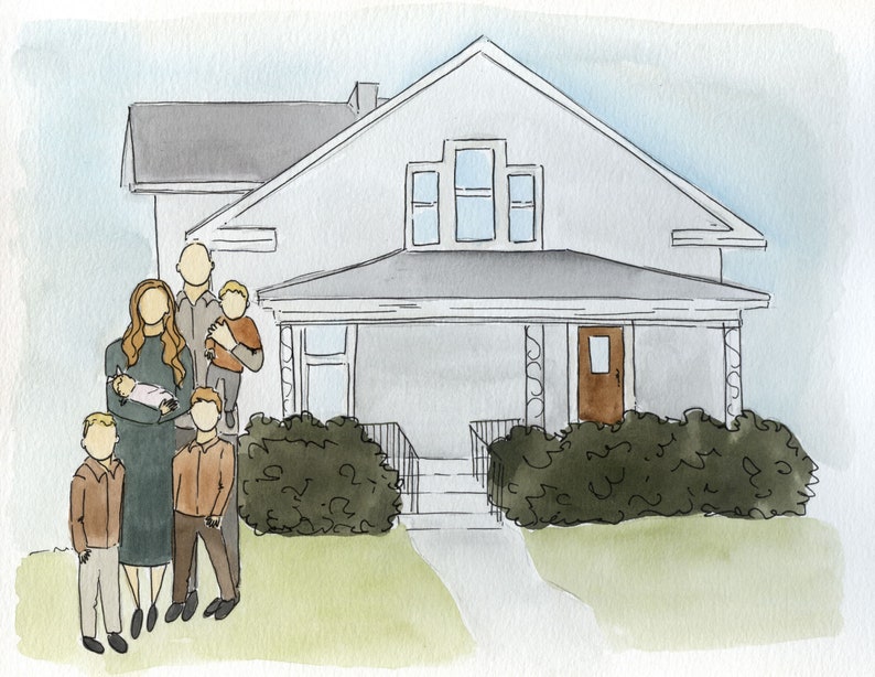 Custom Home and Family Watercolor Painting image 2