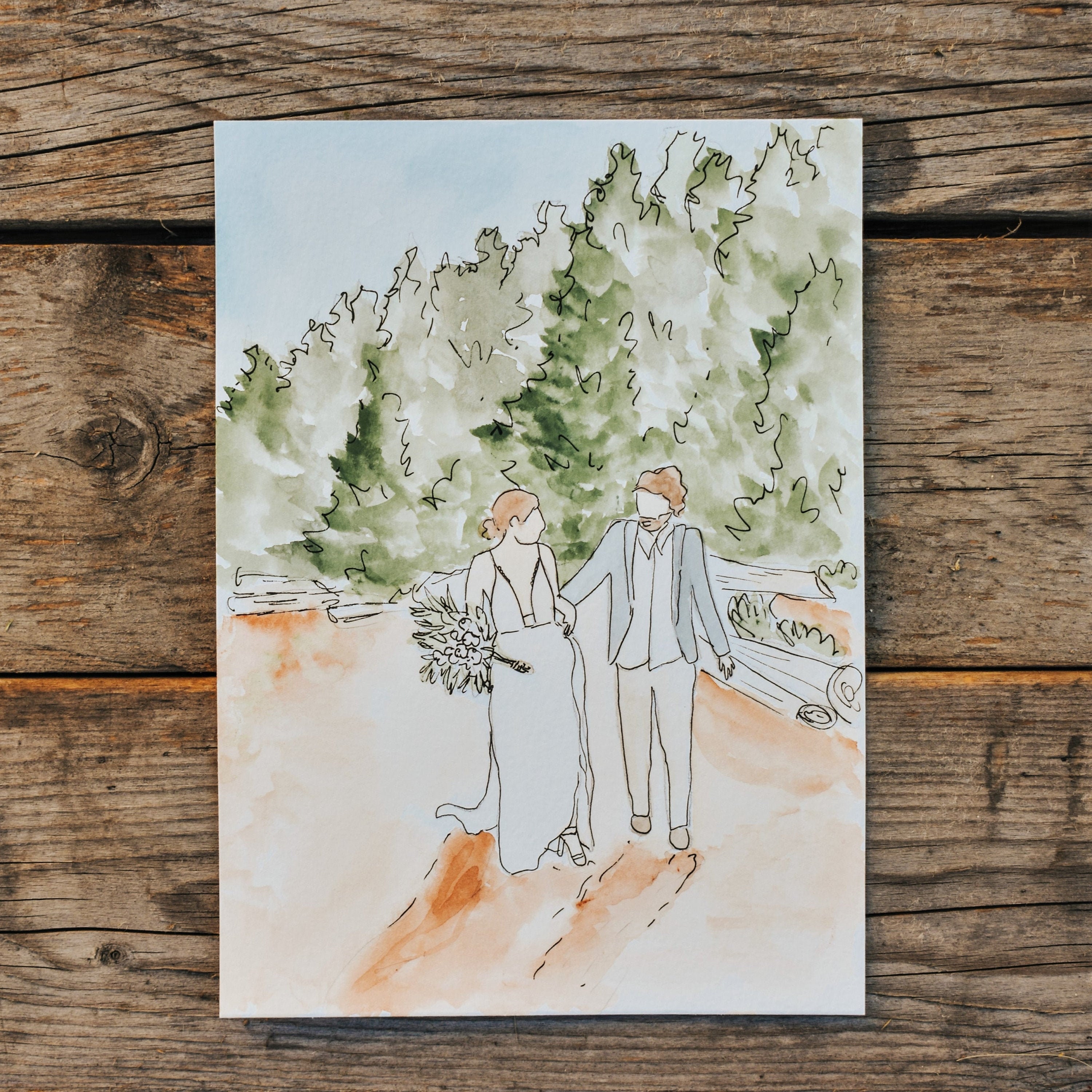 Custom Nature Landscape and People Watercolor Painting