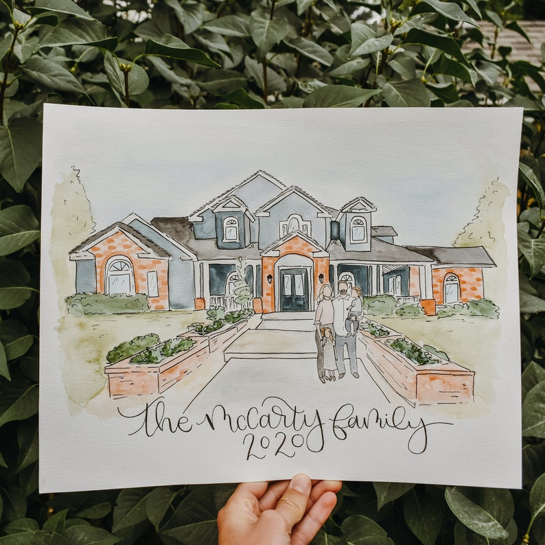 Custom Home and Family Watercolor Painting image 5