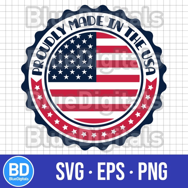 Proudly Made in The USA | Made in Usa SVG Badge | EPS American Made Icon | Png 300 ppi Transparent Background | Made in America Svg Label