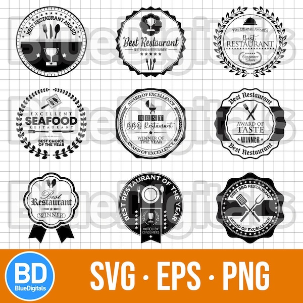 SVG Restaurant Badges | Vector Restaurant Awards | EPS Award Stamps | PNG Restaurant Award Icons | Svg Black Restaurant Stamps | 300 ppi Png