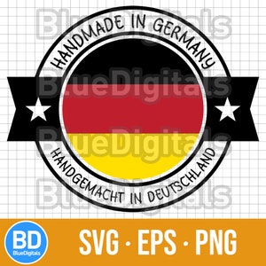 Handmade in Germany SVG Stamp | German Made EPS Label | Made in Germany PNG Icon | Handmade Germany 300 ppi Png Stamp with German Flag