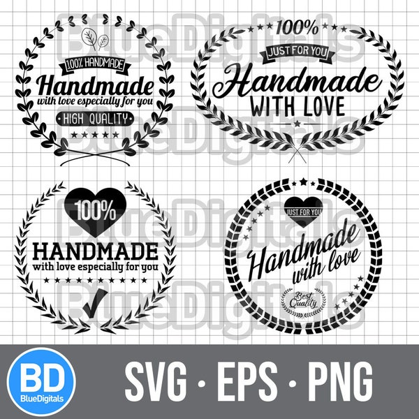 Handmade Icons SVG | Handmade with Love EPS | Vector Wreath Set of Handmade Badges | PNG Hand Made Labels | Svg Handmade | Instant Download