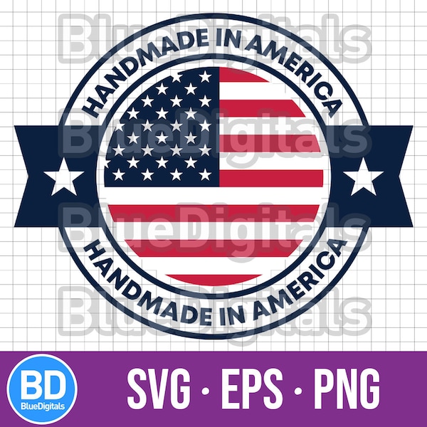 Handmade in America SVG Label | Made in America EPS Stamp | American Handmade PNG Icon | Made in Usa Svg Stamp with American Flag