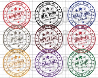SVG City Stamps | Vector EPS City Rubber Stamps | Set of PNG City Stamps | 300 ppi Png | New York Stamp | Prague Svg Stamp | Svg Ink Stamp