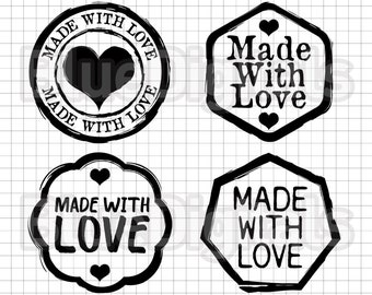 Made With Love Stamps | SVG Rubber Stamps | EPS Vector Stamps | Black PNG Stamps | Svg Made With Love Icons | Set of Svg Rubber Stamps
