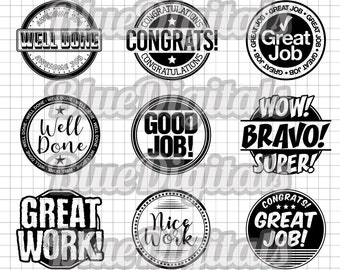 Well Done SVG Stamps | Great Job Nice Work PNG Stamps | Good Job Vector EPS Stamps | Well Done Png Stamp Set | Congratulations Svg Stamps