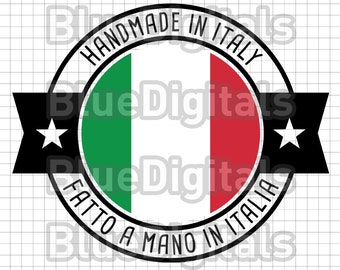 Handmade Italian SVG Label | Handmade in Italy EPS Icon | Italian Made PNG 300 ppi Stamp | Made in Italy Vector Label with Italian Flag