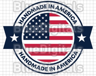 Etichetta SVG "Fatto a mano in America" / Timbro EPS "Fatto a mano in America" / Icona PNG "Fatto a mano in America" / Timbro SVG "Fatto a mano negli Stati Uniti" con bandiera americana