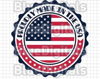 Orgogliosamente prodotto negli Stati Uniti / Distintivo SVG "Made in USA" / Icona EPS "Made in America" / Sfondo trasparente PNG 300 ppi / Etichetta SVG "Made in America"